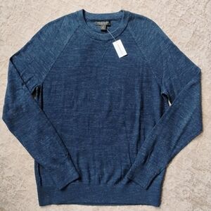 NWT S Banana Republic Organic Cotton Space-dyed Navy Crew Sweater NEW